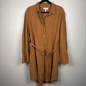 COS Linen 14 Button Down Long-Sleeve Classic Shirt Dress in Rust Preppy Summer
